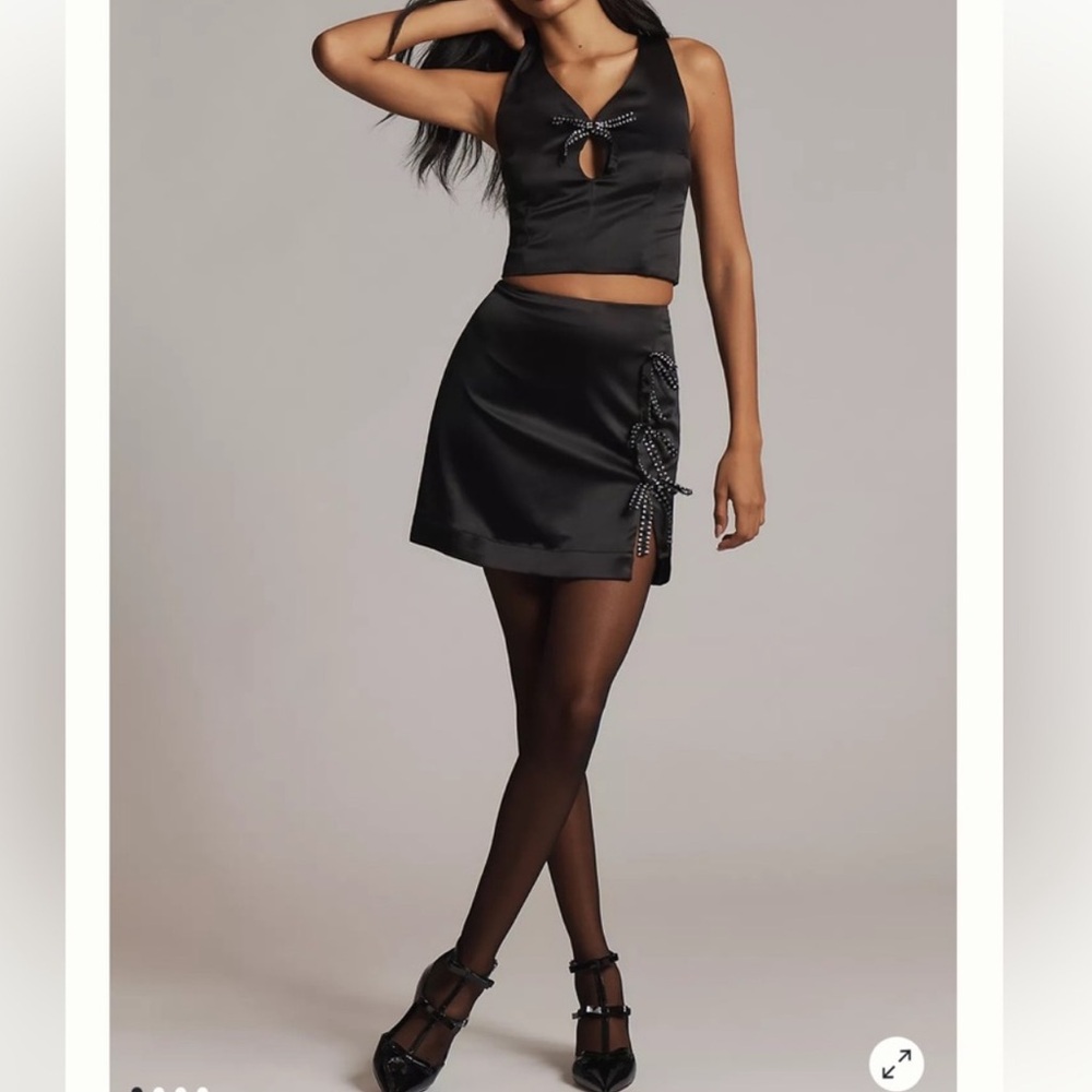 Maeve Black Satin A-Line Skirt with Bow Detail NWOT